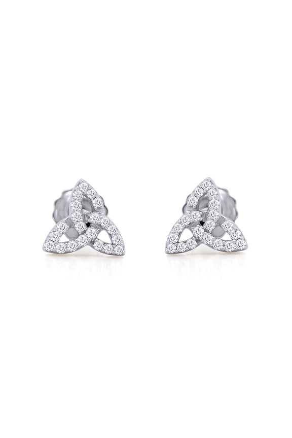 1/10 CT Round Cut Natural White Diamond Triangle Celtic Knot Screw Back Stud Earrings In 14K White Gold Plated Sterling Silver For Women (Color: I-J, Clarity: I2-I3, 0.10 Cttw)