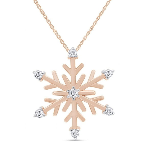 AFFY 1/10 CT White Natural Diamond Snowflake Pendant Necklace In 14k Rose Gold Over Sterling Silver With 18" Chain (I-J Color, I2-I3 Clarity, 0.10 Cttw)
