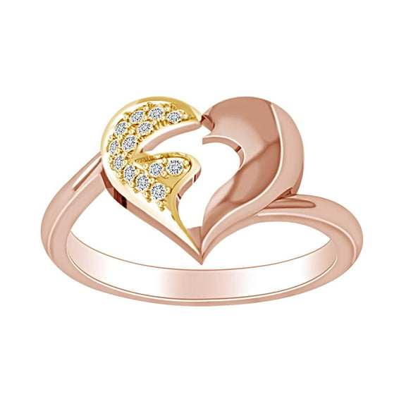 AFFY 1/10 Carat CT Round White Natural Diamond Heart Engagement Wedding Promise Ring In 14k Solid Rose Gold (I-J Color, I2-I3 Clarity, 0.10 Cttw) Ring Size-9