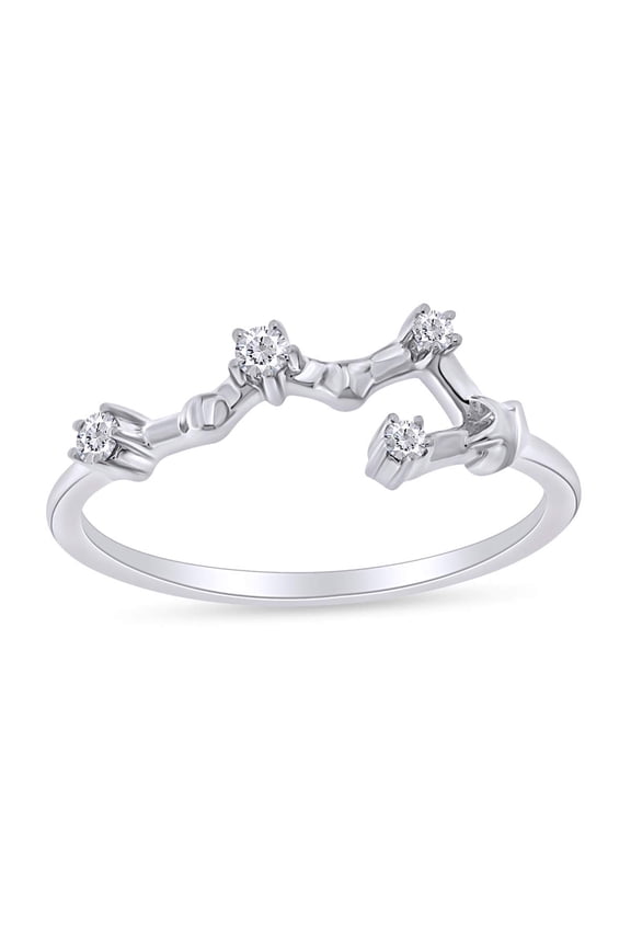 1/10 Carat Natural Round Diamond Celestial Star Horoscope Astrology Scorpio Zodiac Sign Ring 14k White Gold Over Sterling Silver (0.1 Cttw, H-I / I1-I2) Size-7.5