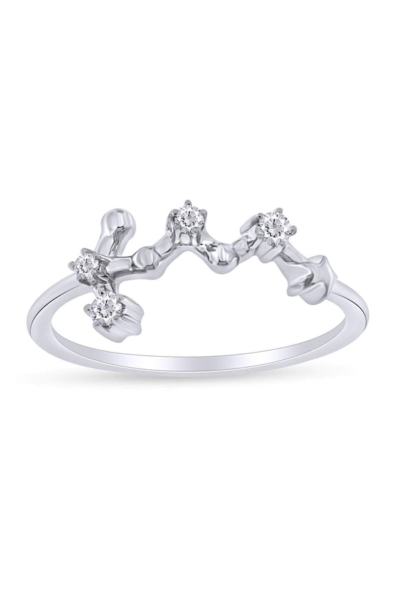 1/10 Carat Natural Round Diamond Celestial Star Horoscope Astrology Virgo Zodiac Sign Ring 14k White Gold Over Sterling Silver (0.1 Cttw, H-I / I1-I2) Size-4.5
