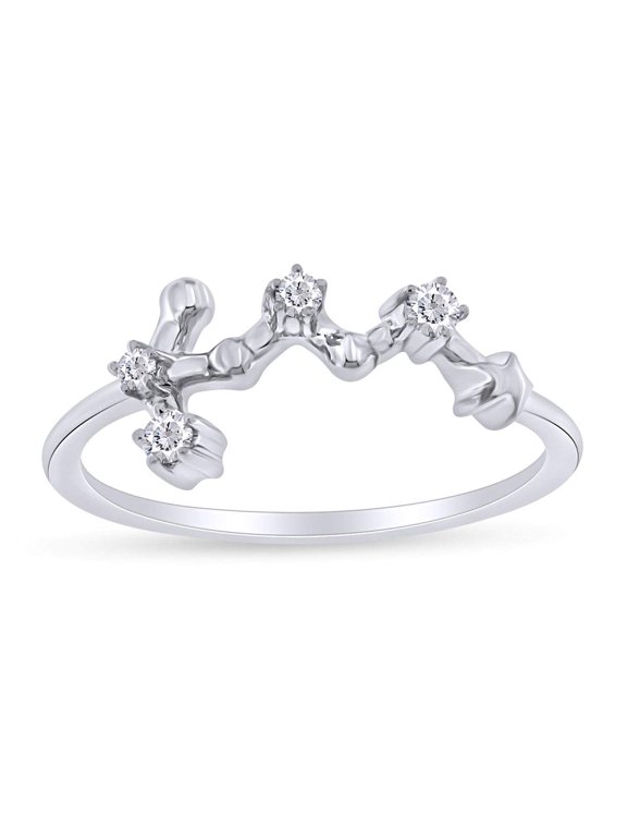 1/10 Carat Natural Round Diamond Celestial Star Horoscope Astrology Virgo Zodiac Sign Ring 14k White Gold Over Sterling Silver (0.1 Cttw, H-I / I1-I2) Size-8