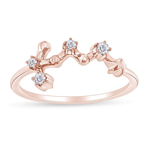 AFFY 1/10 Carat Natural Round Diamond Celestial Star Horoscope Astrology Virgo Zodiac Sign Ring In 14k Rose Gold Over Sterling Silver (0.1 Cttw, H-I Color, I1-I2 Clarity) Ring Size 6