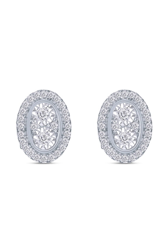 1/10 Carat Round Cut Natural White Diamond Oval Frame Stud Earrings In 14K Gold Over Sterling Silver (0.1 Cttw, J-K Color, I2-I3 Clarity )