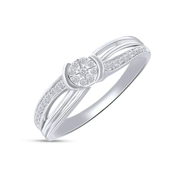 AFFY 1/10 Carat Round Shape Natural White Diamond Promise Ring For Women's In 14K Gold Plated 925 Sterling Silver Sterling Silver (0.1 Cttw, I2-I3 Clarity)