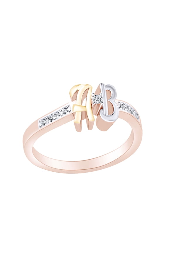 1/10 Carat Round White Natural Diamond Initial Letter A & B Ring 14k Rose Gold Over Sterling Silver (0.1 Cttw)