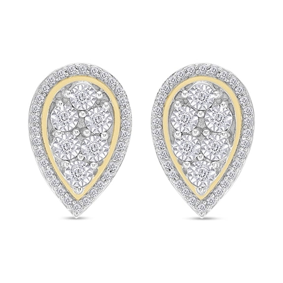 AFFY 1/10 Carat White Natural Round Cut Diamond Teardrop Stud Earrings For Women's In 14K Yellow Gold Plated 925 Sterling Silver (0.1 Cttw, J-K Color, I2-I3 Clarity)
