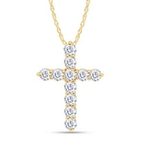 AFFY 1.10CT 3MM Moissanite Diamond Cross Pendant Necklace for Women 18K Yellow Gold over Silver