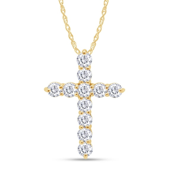 AFFY 1.10CT 3MM Moissanite Diamond Cross Pendant Necklace for Women 18K Yellow Gold over Silver
