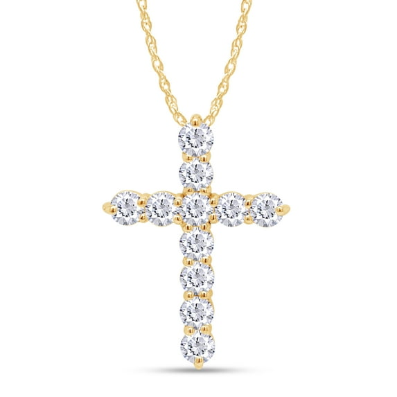 AFFY 1.10CT 3MM Moissanite Diamond Cross Pendant Necklace for Women 18K Yellow Gold over Silver