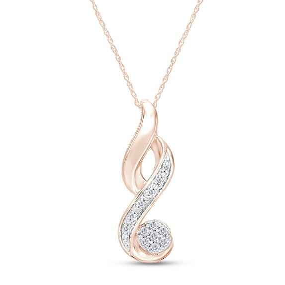 AFFY 1/15 Carat Round Cut Natural White Diamond Flame Pendant Necklace Along With 18" Chain In 14K Rose Gold Over Sterling Silver (0.06 Cttw, I2-I3 Clarity)