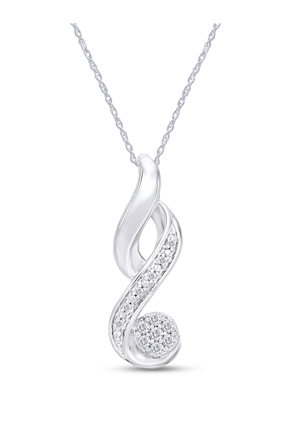 1/15 Carat Round Cut Natural White Diamond Flame Pendant Necklace Along With 18" Chain In 14K White Gold Over Sterling Silver (0.06 Cttw, I2-I3 Clarity)