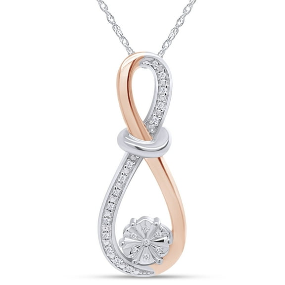 AFFY 1/15 Ct Diamond Accent Flower Infinity Womens Pendant Necklace 14K Gold Over 925