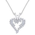 thumbnail image 1 of AFFY 1/2 Carat Baguette & Round Cut White Natural Diamond Cluster Heart Pendant Necklace In 14K White Gold Over Sterling Silver 18" Chain (I-J Color, I2-I3 Clarity, 0.50 Cttw), 1 of 1