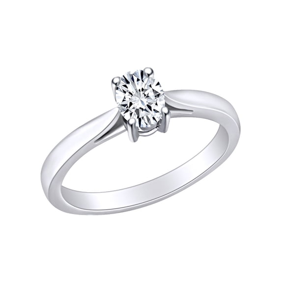 AFFY 1/2 Carat Oval Shape White Natural Diamond Solitaire Engagement Ring In 10k Solid White Gold (0.50 Cttw) Ring Size-6.5