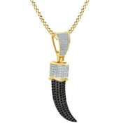 AFFY 1/2 Carat Round Black & White Natural Diamond Elephant Tusk Pendant Necklace 10k Solid Yellow Gold 0.5 Cttw