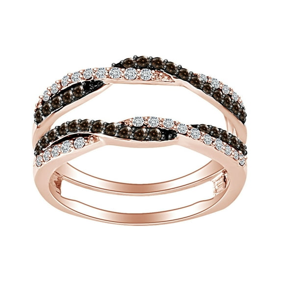 AFFY 1/2 Carat Round Brown & White Natural Diamond Wrap Enhancer Engagement Ring 10K Solid Rose Gold (0.48 Cttw)-Ring Size-9.5