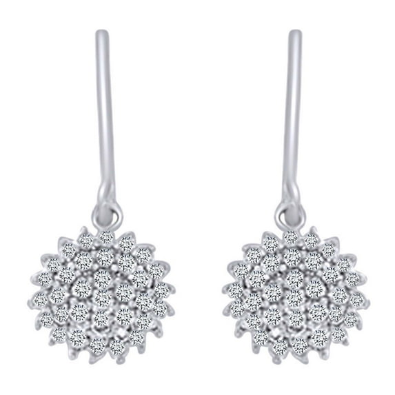 AFFY 1/2 Carat Round Cut White Natural Diamond Flower Dangle Earrings In 10K Solid White Gold (0.50 Cttw , I2-I3 Clarity , I-J Color)