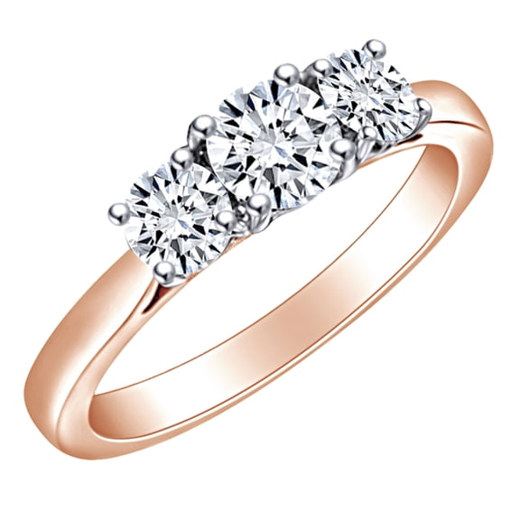 AFFY 1/2 Carat Round Cut White Natural Diamond Three Stone Engagement Ring In 14k Solid Rose Gold (0.50 Cttw) Ring Size-6
