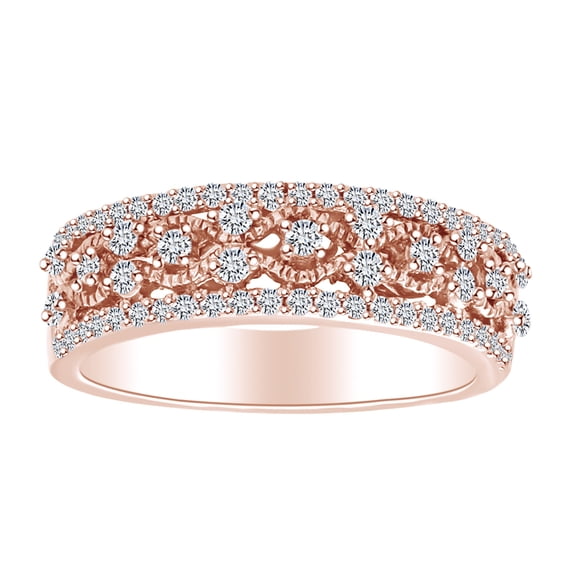 AFFY 1/2 Carat Round Shape White Natural Diamond Filigree Anniversary Band Ring 10K Solid Rose Gold (0.50 Cttw) Ring Size-9.5