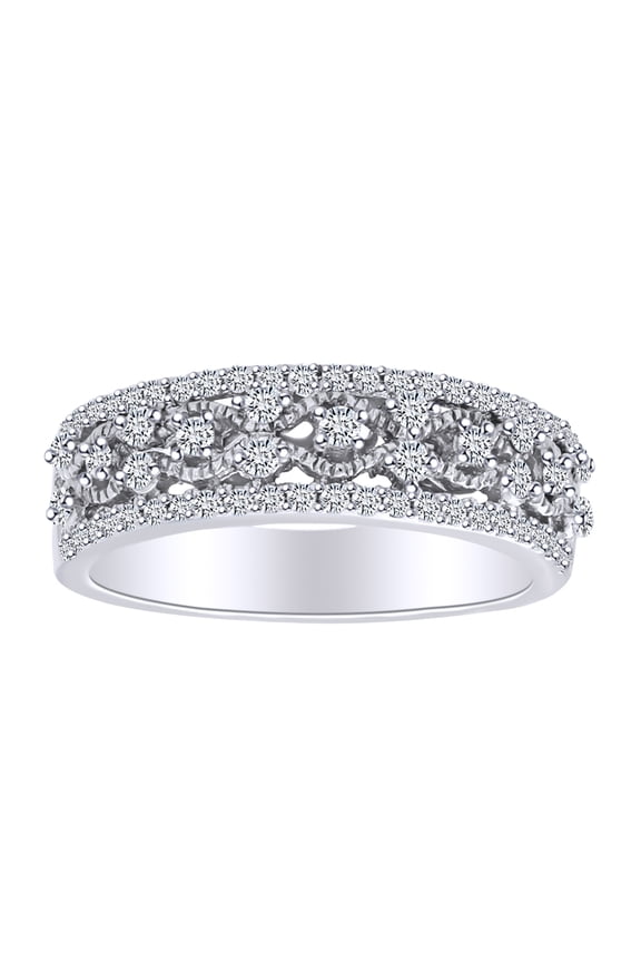 1/2 Carat Round Shape White Natural Diamond Filigree Anniversary Band Ring 10K Solid White Gold (0.50 Cttw) Ring Size-9.5