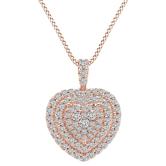 AFFY 1/2 Carat Round Shape White Natural Diamond Heart Cluster Pendant Necklace 10k Solid Rose Gold With 18" Chain (I-J Color, I2-I3 Clarity, 0.50 Cttw)
