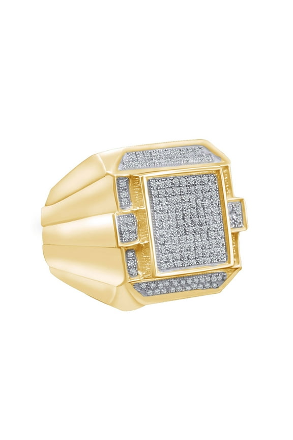 1/2 Carat Round Shape White Natural Diamond Men's Ring 10K Yellow Gold Over Sterling Silver (0.50 Ct) Ring Size-9