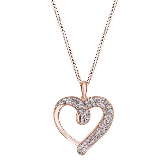 AFFY 1/2 Carat Round White Natural Diamond Double Row Heart Pendant Necklace 14k Rose Gold Over Sterling Silver 18" Chain (I-J Color, I2-I3 Clarity, 0.50 Cttw)