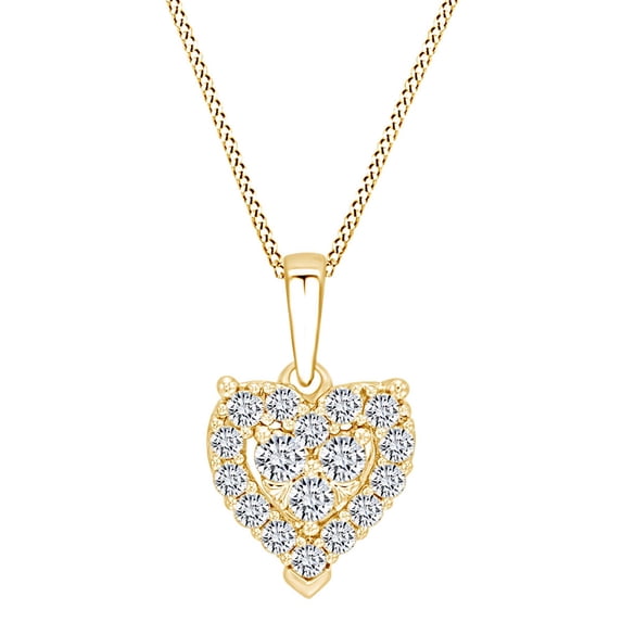 AFFY 1/2 Carat Round White Natural Diamond Heart Frame Pendant Necklace 10k Solid Yellow Gold with 18" Chain (I-J Color, I2-I3 Clarity, 0.50 Cttw)
