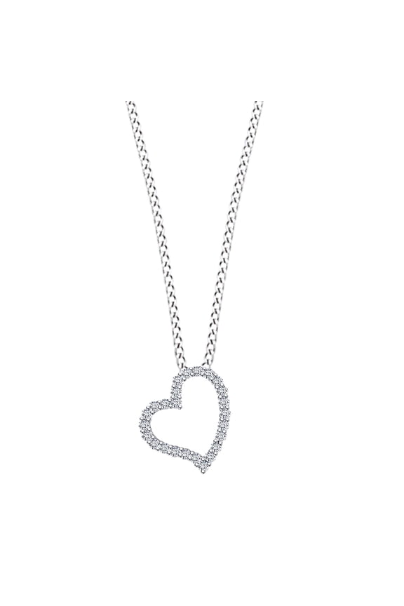 1/2 Carat Round White Natural Diamond Outline Heart Pendant Necklace 14k White Gold Over Sterling Silver 18" Chain (I-J Color, I2-I3 Clarity, 0.50 Cttw)