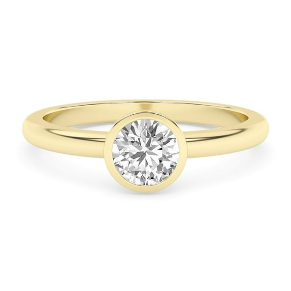 AFFY 1/2 Carat (ctw) Bezel Set Solitaire Engagement Rings For Women, Round Lab Created Moissanite Promise Ring For Her In 925 Yellow Gold | VVS1 Quality (0.50 Ctw) Ring Size-5.5