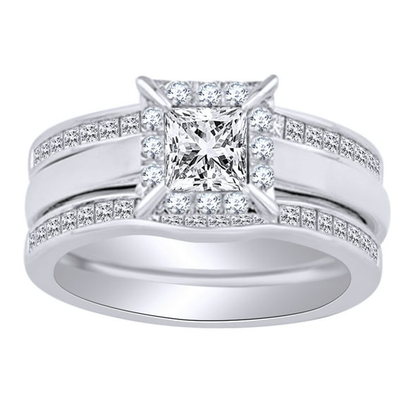 AFFY 1.2 Ct Princess Cut White Natural Diamond Enhancer Bridal Ring in 14k White Gold Ring Size - 12