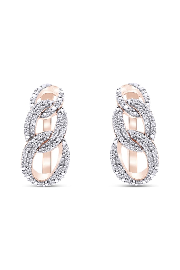 1/2 Cttw Natural Diamond Interlocking Link Hoop Earrings In 14K Rose Gold Over Sterling Silver (0.5 Cttw, J-K Color, I2-I3 Clarity)