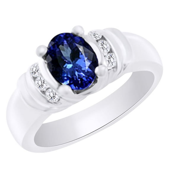 AFFY (1.2 cttw) Simulated Tanzanite & White Natural Diamond Engagement Wedding Ring In 14K Solid White Gold With, Ring Size 11.5