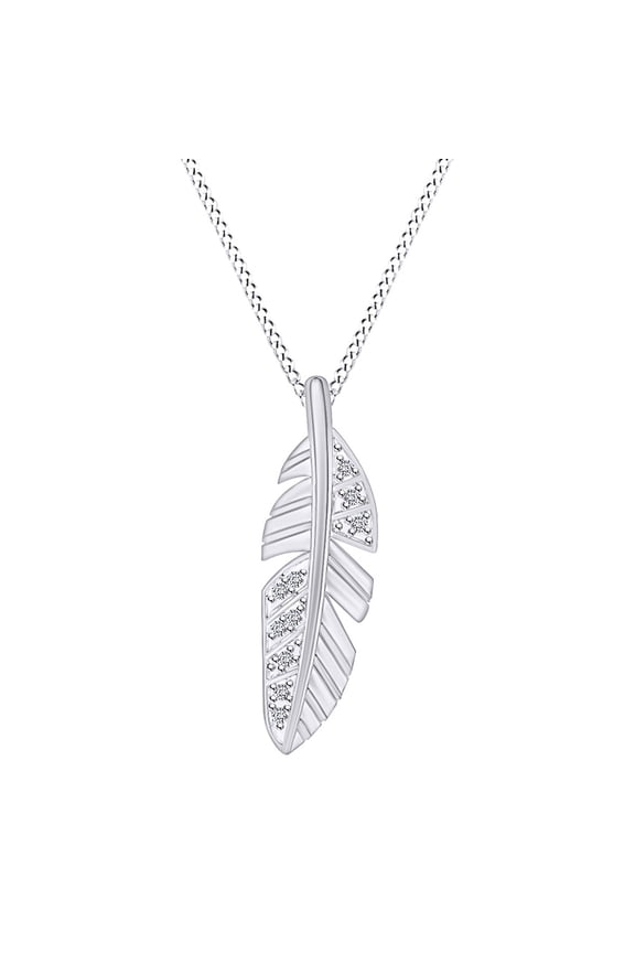 1/20 CT White Natural Diamond Encrusted Leaf Pendant Necklace 14k White Gold Over Sterling Silver with 18" Chain (I-J Color, I2-I3 Clarity)