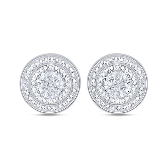 AFFY 1/20 Carat Round Cut White Natural Diamond Double Frame Stud Earrings In 14K White Gold Over Sterling Silver (0.2 Cttw, I2-I3 Clarity)