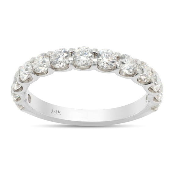 AFFY 1.20CT Round Lab Created Moissanite Diamond Half Eternity Wedding Band Ring in 14K Solid White Gold-5.5