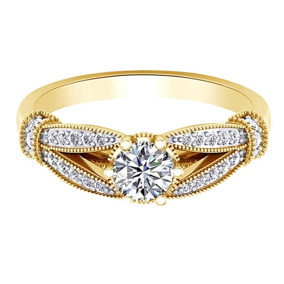AFFY 1.21 Ct White Natural Diamond Halo Shank Engagement Ring in 14k Yellow Gold Ring Size - 12.5