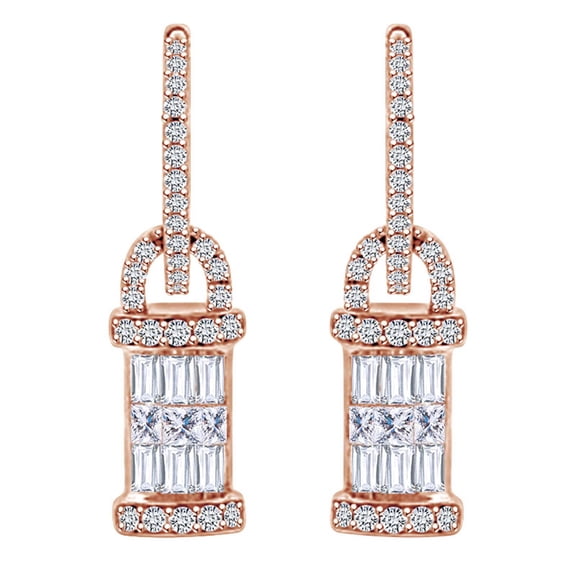 AFFY 1.25 Carat Multi Shape Natural Diamond Dangle Earrings 14k Solid Rose Gold