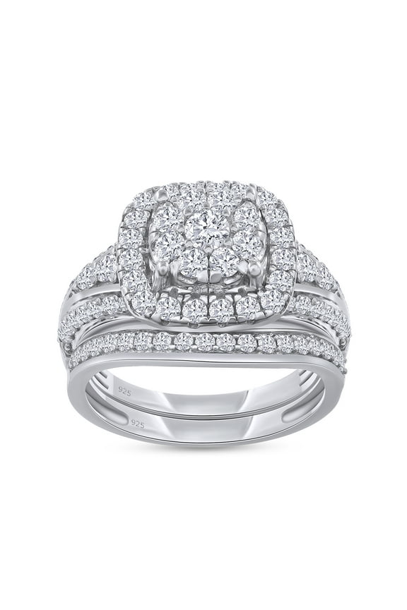 1.25 Carat Round Moissanite Diamond Halo Bridal Set Wedding Ring 14k White Gold over Silver-4