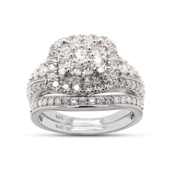 Round Cut Lab Created Moissanite Diamond Double Halo Engagement Wedding Ring Bridal Set Ring In 14k White Gold Over Sterling Silver (G-H Color,VVS1 Clarity,1.25 Cttw)-4