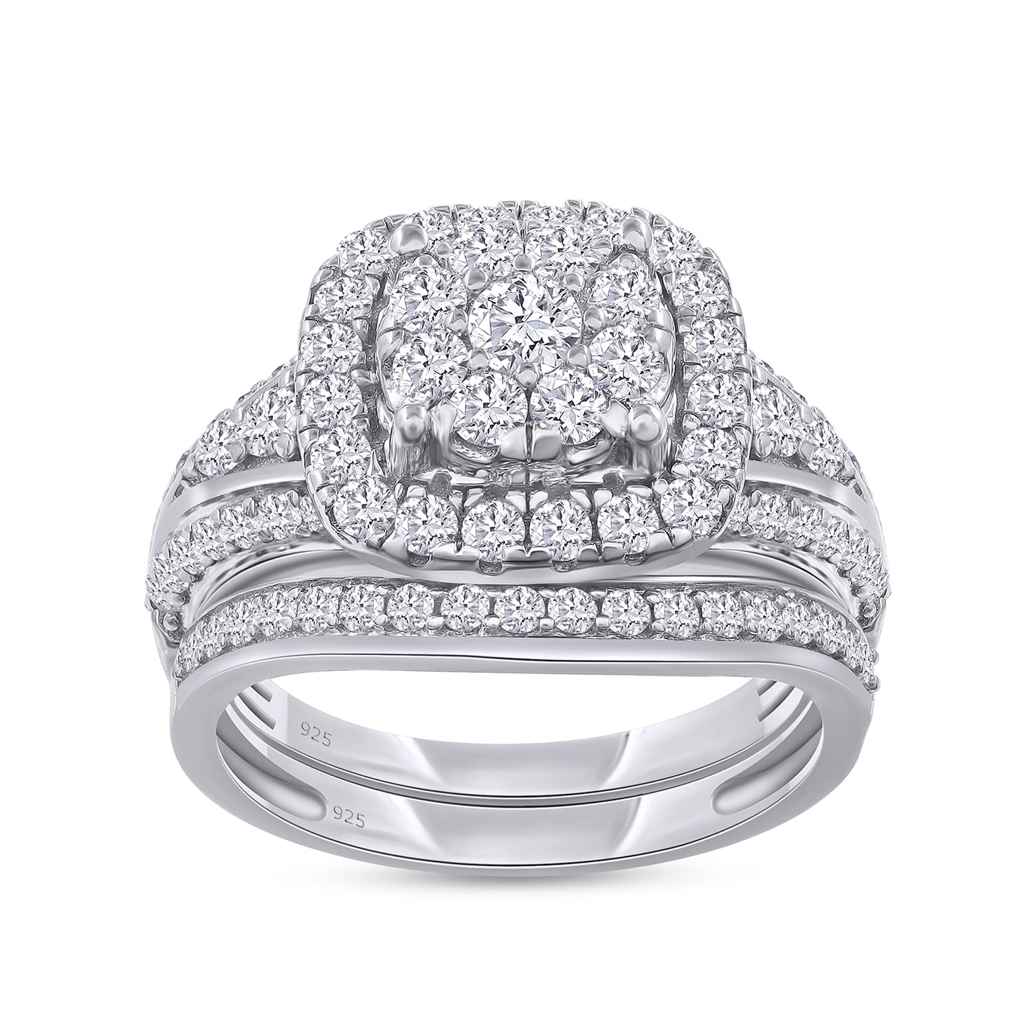 AFFY 1.25 Carat Round Moissanite Diamond Halo Bridal Set Wedding Ring 14k White Gold over Silver-7