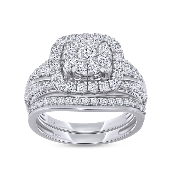 AFFY 1.25 Carat Round Moissanite Diamond Halo Bridal Set Wedding Ring 14k White Gold over Silver-8