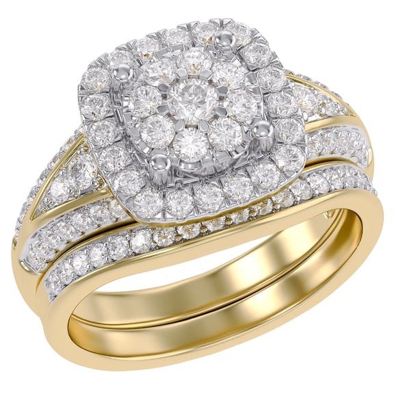 AFFY 1.25 Carat Round Moissanite Diamond Halo Bridal Set Wedding Ring 14k Yellow Gold over Silver-8.5
