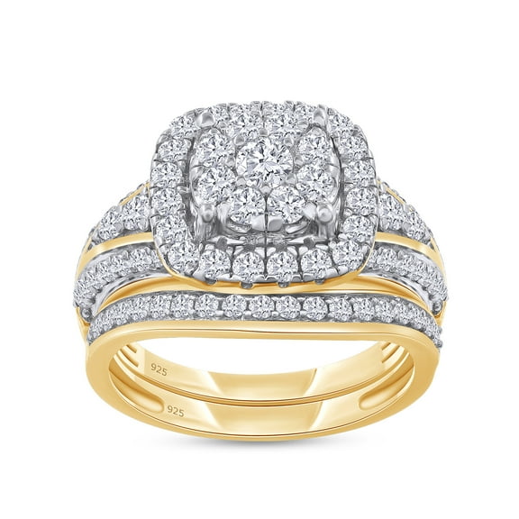 AFFY 1.25 Carat Round Moissanite Diamond Halo Bridal Set Wedding Ring 14k Yellow Gold over Silver-9