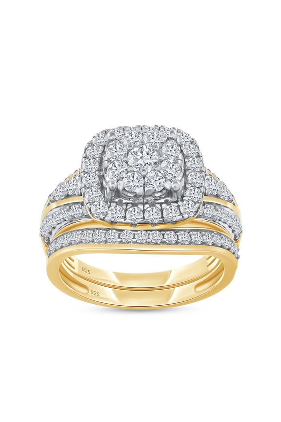 1.25 Carat Round Moissanite Diamond Halo Bridal Set Wedding Ring 14k Yellow Gold over Silver-9