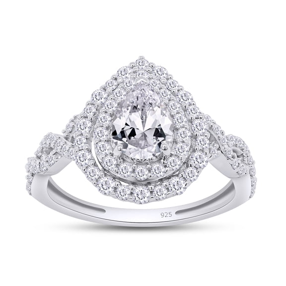 AFFY 1.25CT Moissanite Diamond Double Halo Engagement Ring for Women 14K White Gold over Silver-4