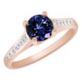 thumbnail image 1 of AFFY (1.27ct) Round Cut Simulated Blue Tanzanite & White Diamond Engagement Ring In 14k Solid Gold With Ring Size 10, 1 of 1