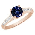 thumbnail image 1 of AFFY (1.27ct) Round Cut Simulated Blue Tanzanite & White Diamond Engagement Ring In 14k Solid Gold With Ring Size 9.5, 1 of 1