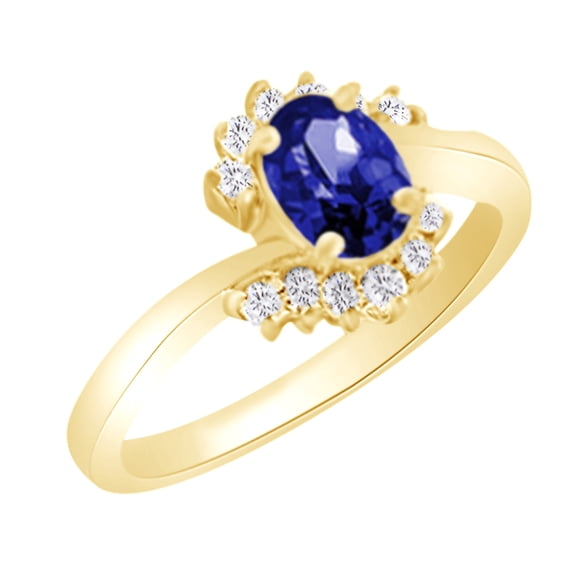 AFFY (1.28ct) Simulated Blue Tanzanite & White Diamond Cluster Engagement Ring In 14k Solid Gold With Ring Size 4